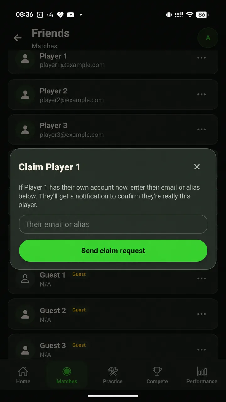 Claim this player form with account lookup