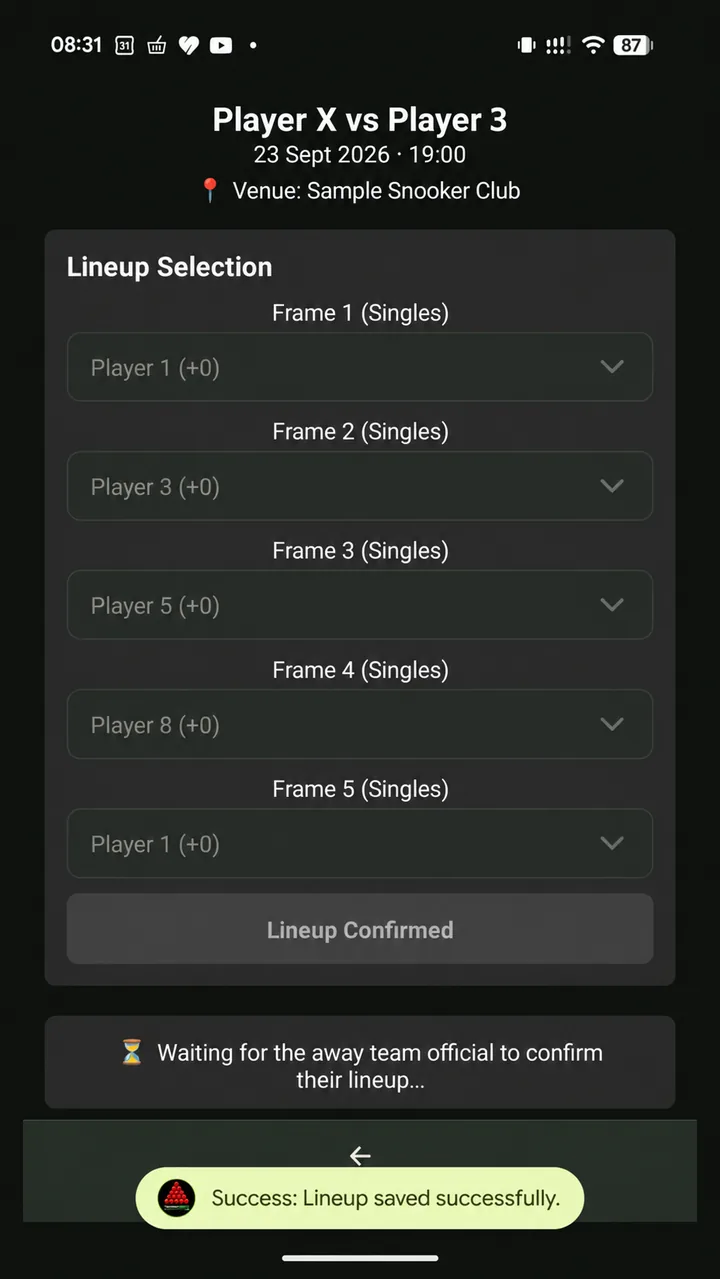 Confirmed frame-by-frame lineup